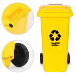 Odpadkový kôš 240 l, gumové kolesá – žltý plast